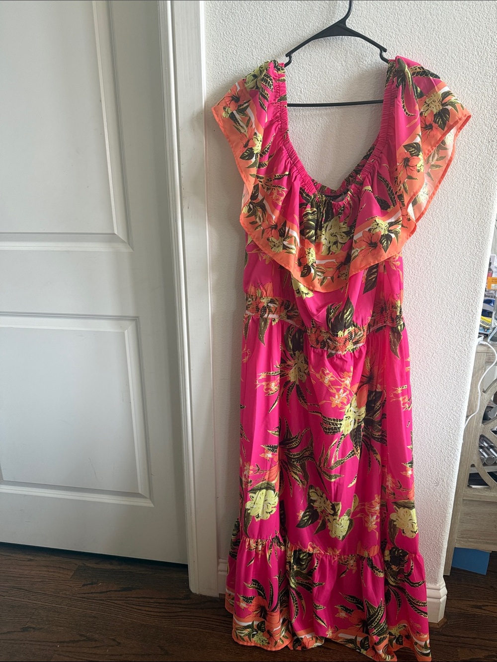Colleen Lopez Bright Pink and Olive Green Abstract Dress